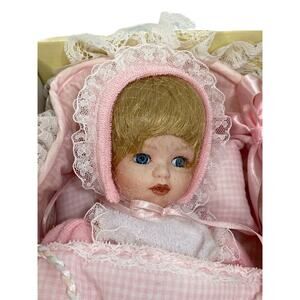 Vintage Madison Lee Porcelain Baby Doll Pink Gingham Vintage 1998 Cottagecore